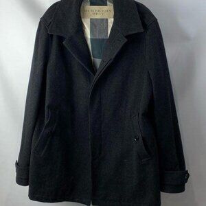 Burberry Brit Mens Wool Overcoat Mens XL Grey Plaid Lined